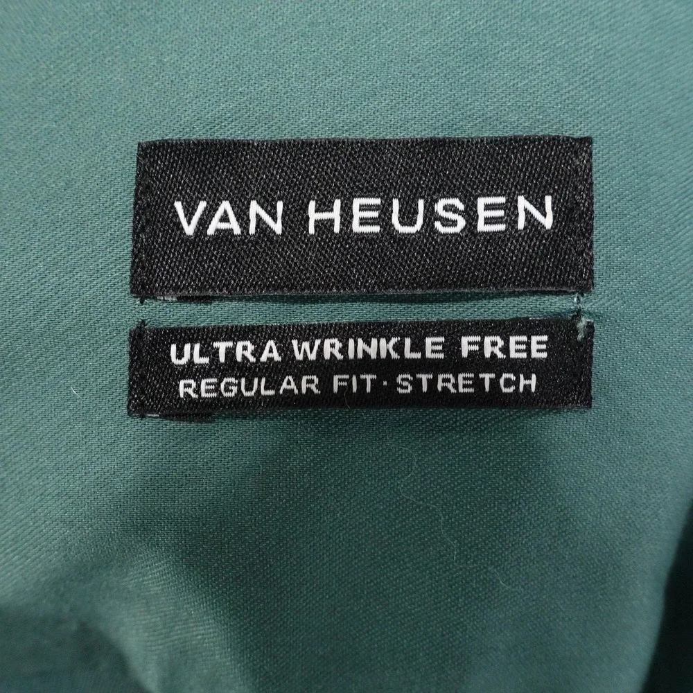 Van Heusen Wrinkle Free Dress Shirt Mens 16.5 34/35 L Regular Fit Green Stretch